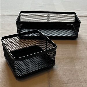 Metal Wire Black Mesh Desk Organizer Bins - Set of 2
